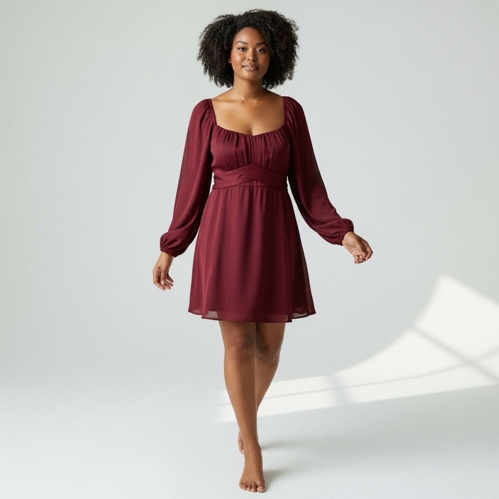 Altar'd State Burgundy Lola Crossover Long Sleeve Dress Size XL‎ Elegant